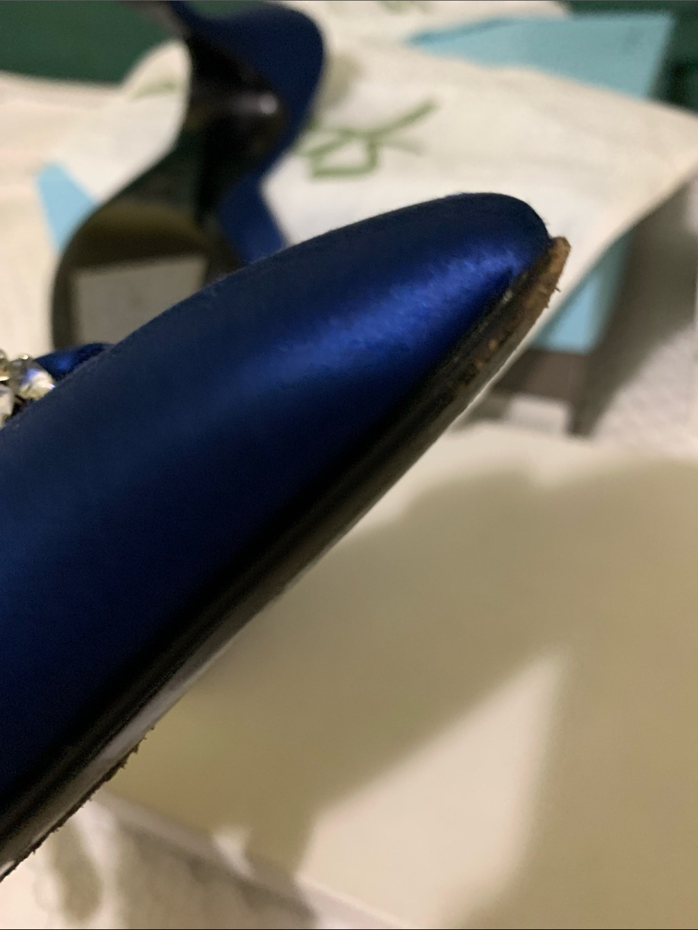 Sidonie Larizzí Harrods 38.5 Royal Blue Satin Pointed Toe Heels Crystal Buckle - Picture 4 of 10